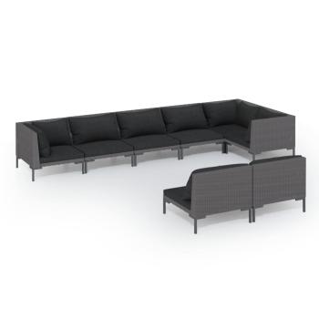 8-tlg. Garten-Lounge-Set mit Kissen Poly Rattan Dunkelgrau