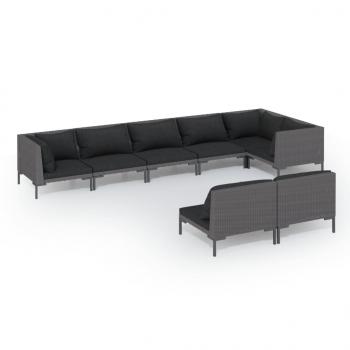 8-tlg. Garten-Lounge-Set mit Kissen Poly Rattan Dunkelgrau