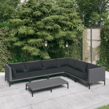 ARDEBO.de - 7-tlg. Garten-Lounge-Set mit Kissen Poly Rattan Dunkelgrau