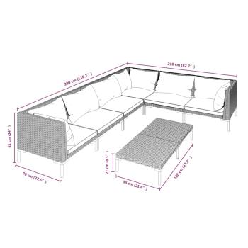 7-tlg. Garten-Lounge-Set mit Kissen Poly Rattan Dunkelgrau