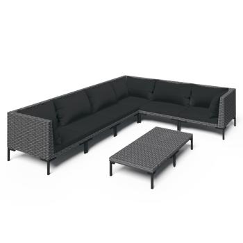7-tlg. Garten-Lounge-Set mit Kissen Poly Rattan Dunkelgrau