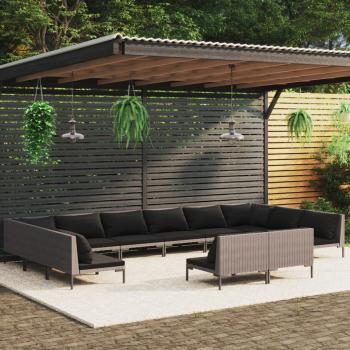 ARDEBO.de - 12-tlg. Garten-Lounge-Set mit Kissen Poly Rattan Dunkelgrau