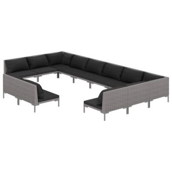 12-tlg. Garten-Lounge-Set mit Kissen Poly Rattan Dunkelgrau