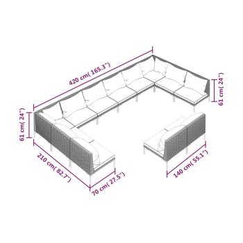 12-tlg. Garten-Lounge-Set mit Kissen Poly Rattan Dunkelgrau