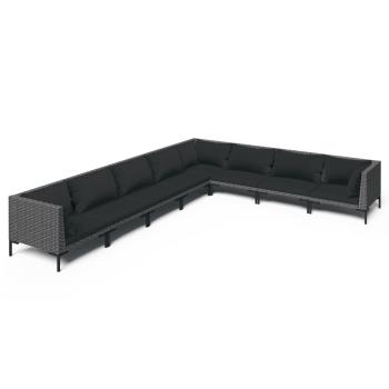 8-tlg. Garten-Lounge-Set mit Kissen Poly Rattan Dunkelgrau
