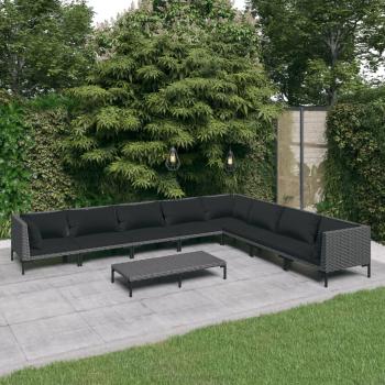 ARDEBO.de - 9-tlg. Garten-Lounge-Set mit Kissen Poly Rattan Dunkelgrau