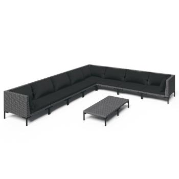 9-tlg. Garten-Lounge-Set mit Kissen Poly Rattan Dunkelgrau
