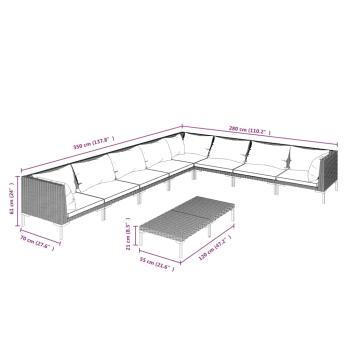 9-tlg. Garten-Lounge-Set mit Kissen Poly Rattan Dunkelgrau