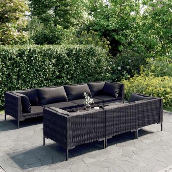 ARDEBO.de - 8-tlg. Garten-Lounge-Set mit Kissen Poly Rattan Dunkelgrau