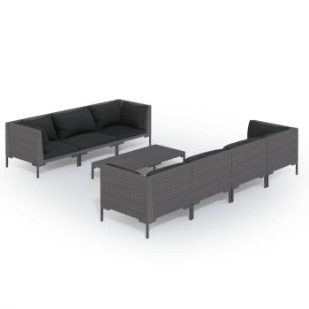 8-tlg. Garten-Lounge-Set mit Kissen Poly Rattan Dunkelgrau