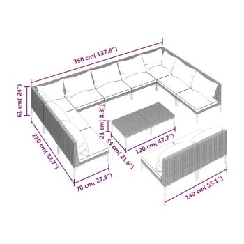 12-tlg. Garten-Lounge-Set mit Kissen Poly Rattan Dunkelgrau