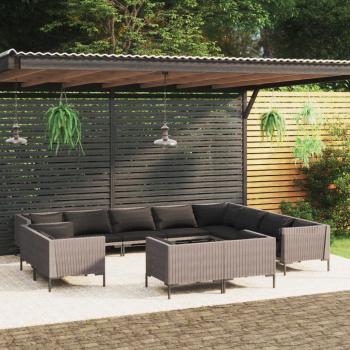 ARDEBO.de - 12-tlg. Garten-Lounge-Set mit Kissen Poly Rattan Dunkelgrau