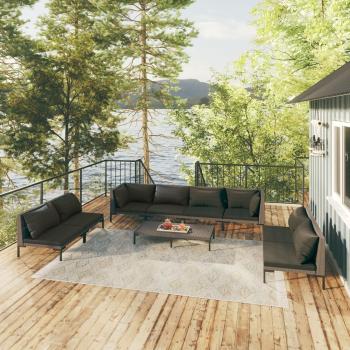 ARDEBO.de - 9-tlg. Garten-Lounge-Set mit Kissen Poly Rattan Dunkelgrau