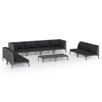 9-tlg. Garten-Lounge-Set mit Kissen Poly Rattan Dunkelgrau