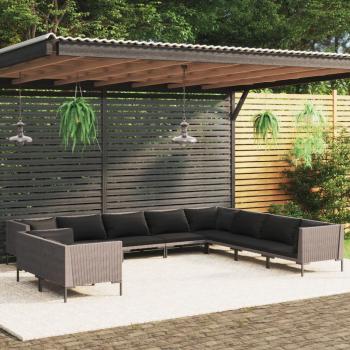 ARDEBO.de - 10-tlg. Garten-Lounge-Set mit Kissen Poly Rattan Dunkelgrau
