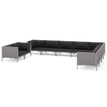 10-tlg. Garten-Lounge-Set mit Kissen Poly Rattan Dunkelgrau