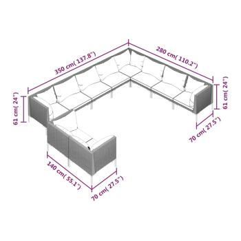 10-tlg. Garten-Lounge-Set mit Kissen Poly Rattan Dunkelgrau