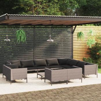 ARDEBO.de - 13-tlg. Garten-Lounge-Set mit Kissen Poly Rattan Dunkelgrau
