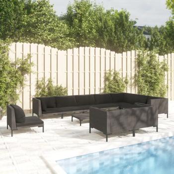 ARDEBO.de - 11-tlg. Garten-Lounge-Set mit Kissen Poly Rattan Dunkelgrau