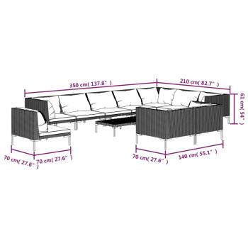 11-tlg. Garten-Lounge-Set mit Kissen Poly Rattan Dunkelgrau