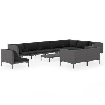 11-tlg. Garten-Lounge-Set mit Kissen Poly Rattan Dunkelgrau