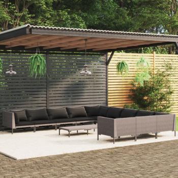 ARDEBO.de - 12-tlg. Garten-Lounge-Set mit Kissen Poly Rattan Dunkelgrau