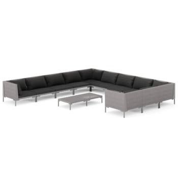 12-tlg. Garten-Lounge-Set mit Kissen Poly Rattan Dunkelgrau