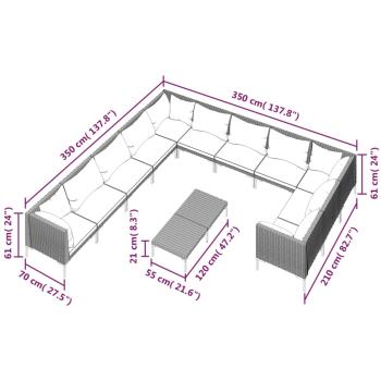 12-tlg. Garten-Lounge-Set mit Kissen Poly Rattan Dunkelgrau