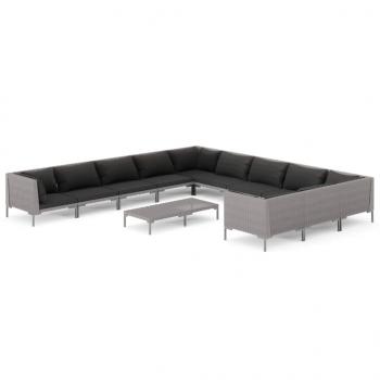 12-tlg. Garten-Lounge-Set mit Kissen Poly Rattan Dunkelgrau