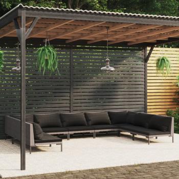 ARDEBO.de - 9-tlg. Garten-Lounge-Set mit Kissen Poly Rattan Dunkelgrau