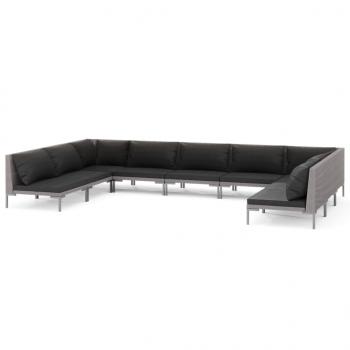 9-tlg. Garten-Lounge-Set mit Kissen Poly Rattan Dunkelgrau