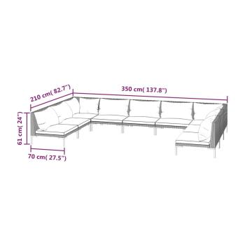 9-tlg. Garten-Lounge-Set mit Kissen Poly Rattan Dunkelgrau
