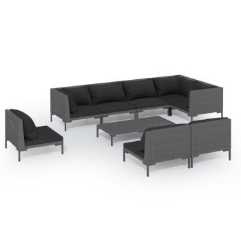 9-tlg. Garten-Lounge-Set mit Kissen Poly Rattan Dunkelgrau