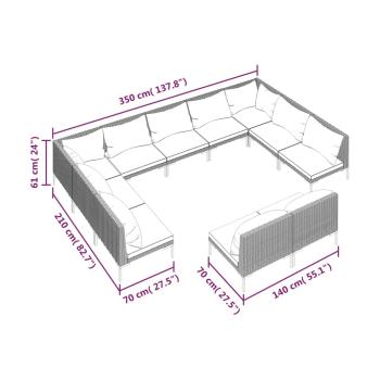 11-tlg. Garten-Lounge-Set mit Kissen Poly Rattan Dunkelgrau