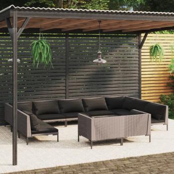 ARDEBO.de - 11-tlg. Garten-Lounge-Set mit Kissen Poly Rattan Dunkelgrau