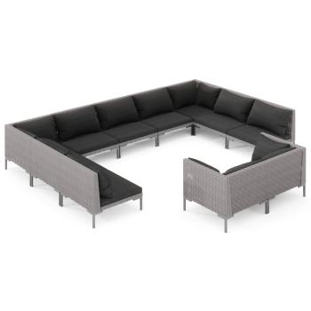 11-tlg. Garten-Lounge-Set mit Kissen Poly Rattan Dunkelgrau