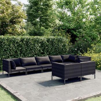 ARDEBO.de - 8-tlg. Garten-Lounge-Set mit Kissen Poly Rattan Dunkelgrau