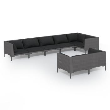 8-tlg. Garten-Lounge-Set mit Kissen Poly Rattan Dunkelgrau