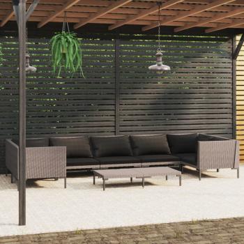 ARDEBO.de - 8-tlg. Garten-Lounge-Set mit Kissen Poly Rattan Dunkelgrau