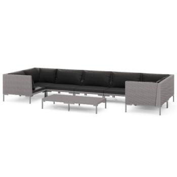 8-tlg. Garten-Lounge-Set mit Kissen Poly Rattan Dunkelgrau