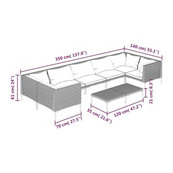 8-tlg. Garten-Lounge-Set mit Kissen Poly Rattan Dunkelgrau