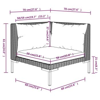 11-tlg. Garten-Lounge-Set mit Kissen Poly Rattan Dunkelgrau