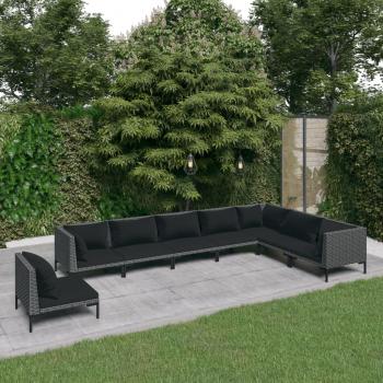 ARDEBO.de - 8-tlg. Garten-Lounge-Set mit Kissen Poly Rattan Dunkelgrau