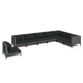 8-tlg. Garten-Lounge-Set mit Kissen Poly Rattan Dunkelgrau