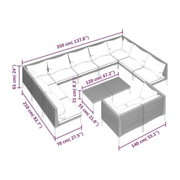 12-tlg. Garten-Lounge-Set mit Kissen Poly Rattan Dunkelgrau