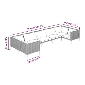 7-tlg. Garten-Lounge-Set mit Kissen Poly Rattan Dunkelgrau