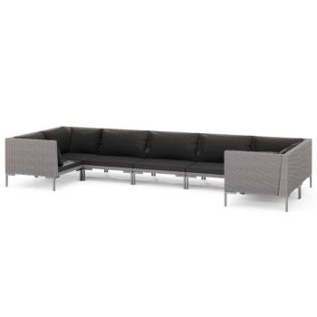 7-tlg. Garten-Lounge-Set mit Kissen Poly Rattan Dunkelgrau