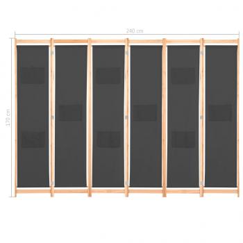 6-teiliger Raumteiler Grau 240 x 170 x 4 cm Stoff