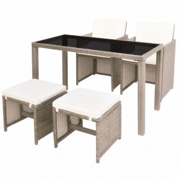 5-tlg. Garten-Essgruppe mit Auflagen Poly Rattan Beige