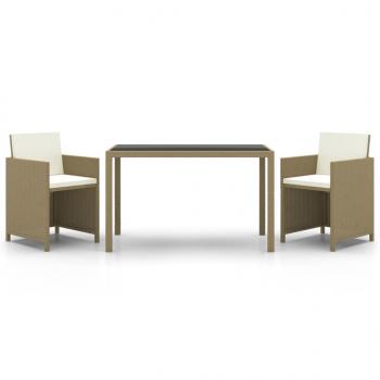 3-tlg. Garten-Essgruppe mit Kissen Poly Rattan Beige